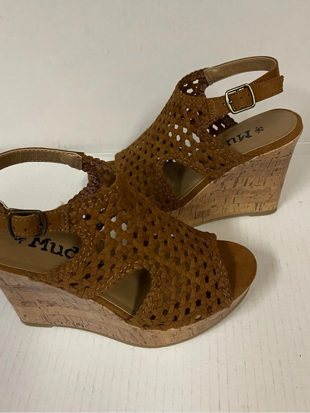 Mudd Women Size 5.5 Festival Cognac Woven Cork Wedge Sandals